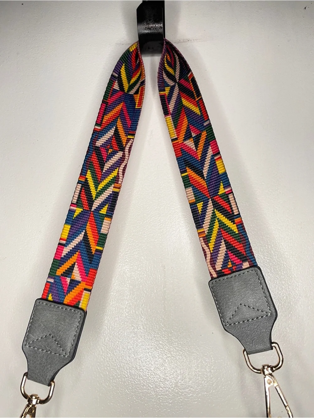 Gray Convertible Backpack Crossbody Bag Colorful Guitar Strap Gold Hardware
